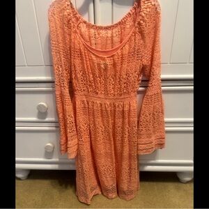 Boston Proper Coral Lace Bell Sleeve Dress